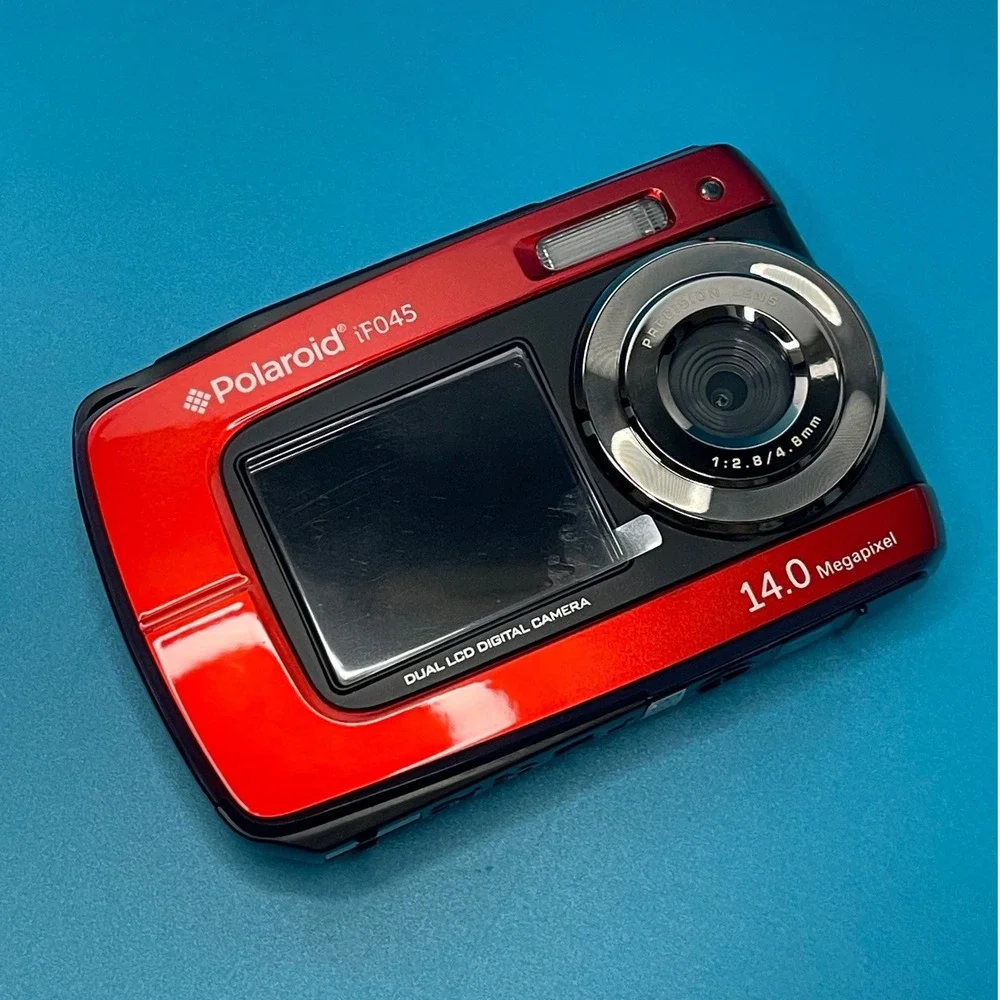 Polaroid iF045 Dual LCD Digital Camera 14MP Waterproof Red Selfie Screen Y2K